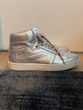 Celine Silver Metallic High-Top Sneakers